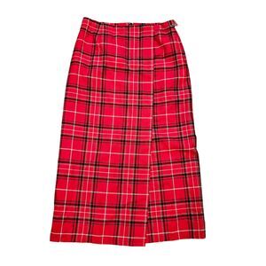 Vtg Liz Claiborne Faux Wrap Plaid Skirt Womens 10 Red Plaid Holiday Preppy Boho